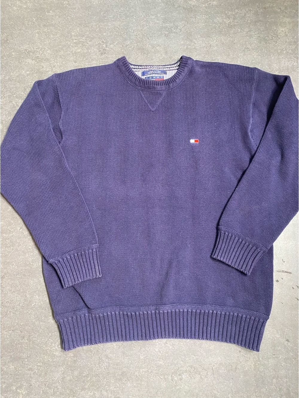 Tommy Hilfiger preppy old money coastal nautical chunky cotton navy Crewneck L
